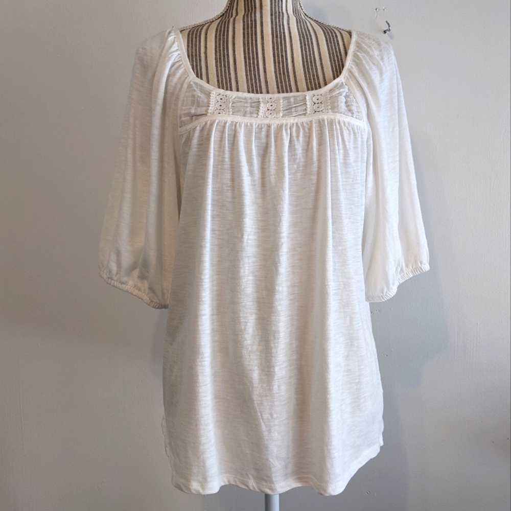 Knox Rose White Crochet Yoke Peasant Top